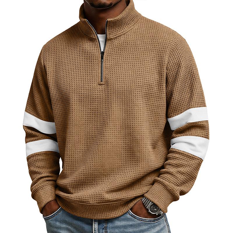 Mens Half Zip Waffle Knit Long Sleeve Sweatshirt