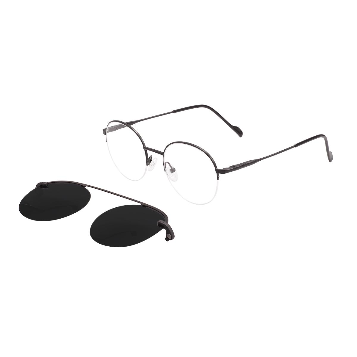 

Men Metal Round Polarized Prescription Sunglasses Retro Half-rim Round Magnetic Clip Cover Photochromic Myopia Eyeglasses UV400 Single Version&1.56&None чорний