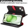 For iPhone 15 Plus/14 Plus Stand Case Litchi Texture Genuine Cow Leather Wallet Phone Cover RFID Blocking