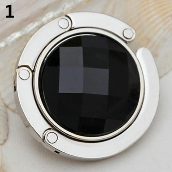 

Складна вішалка для сумки, зручний настільний гачок, круглий тримач зі стразами чорний