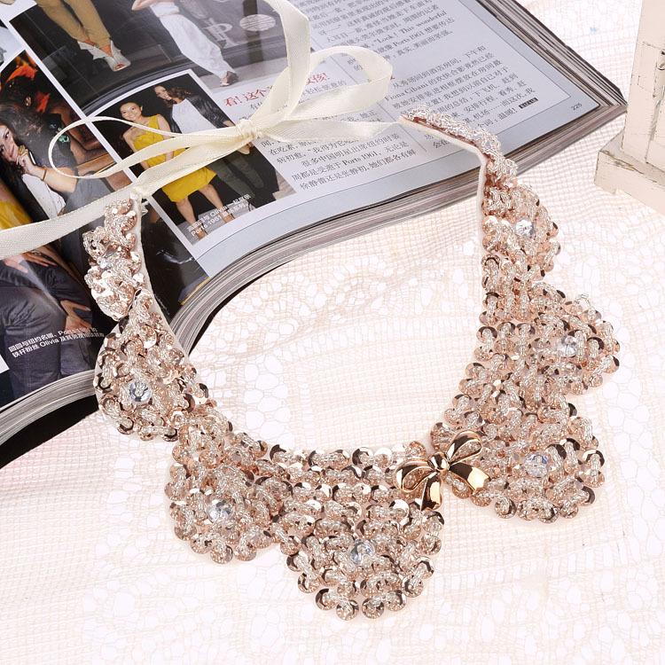Fashion Wild Retro Beaded Sequins Rhinestones Pearl Lace Collar False Necklace DIY Clothes Shirt Sweater Decoration