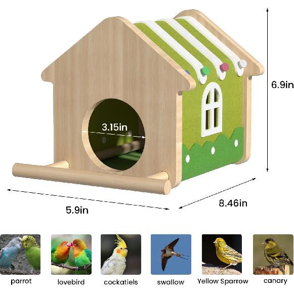 Dual-Season Bird Nest House,Parrot House Tent Perch Hideaway Sleeping Bed Detachable Wooden Hanging Hammock for Parakeet Canaries Budgies Lovebirds