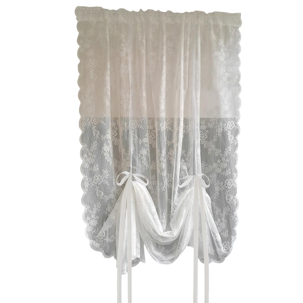 White Lace Embroidery Voile Curtains with Rod Pockets Pulling Curtain for Living Room Bedroom Kitchen 150cm