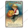 Halloween Night Party Poster Vintage Metal Signs Pumpkin Trick or Treat Metal Tin Plate Wall Art Decor For Bar Pub Club Home