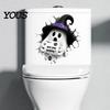 Cute Ghost Bathroom Wall Murals Halloween Toilet Seat Cover Stickers, Scary 3D Crack Skeleton Creative Tank Decorations Lid Decals, Waterproof