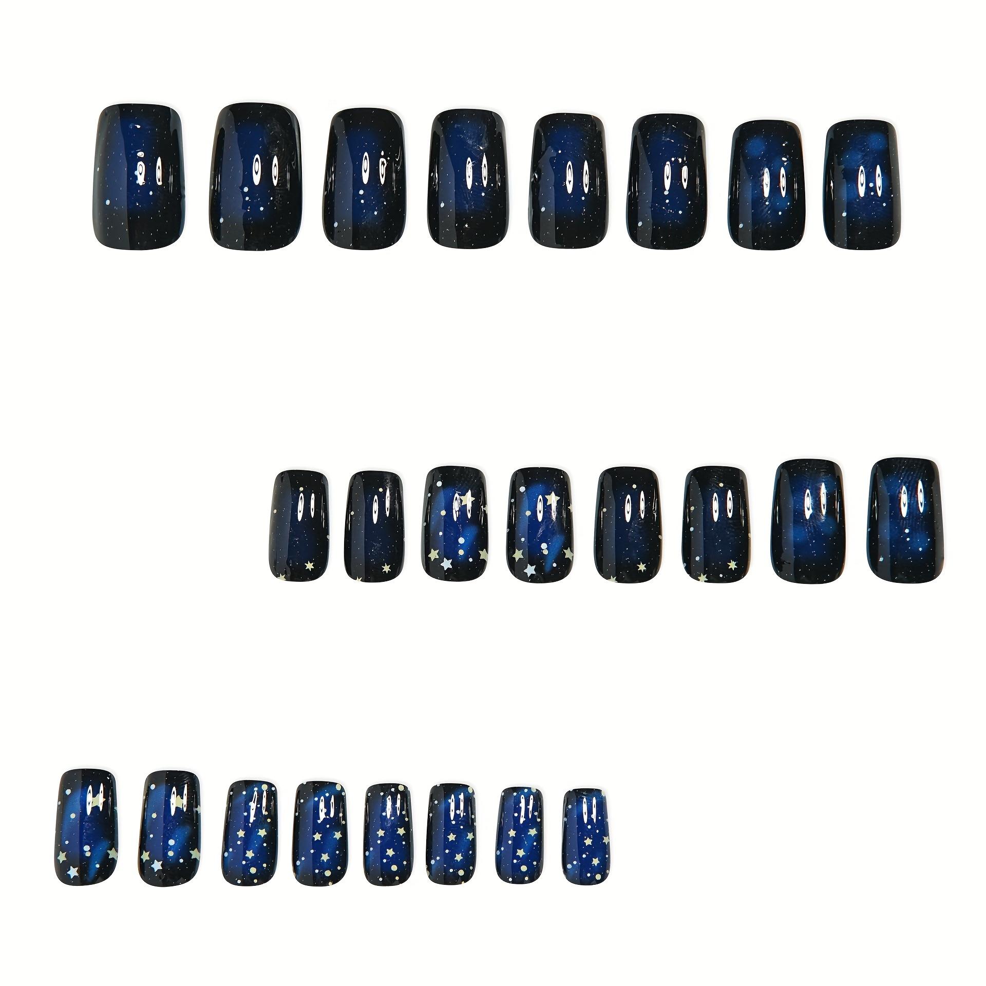 

24 штуки квадратных доспехов синие звезды темное ночное небо ношение доспехов блестящая поверхность, накладные ногти, съемный пресс-арт для женщин