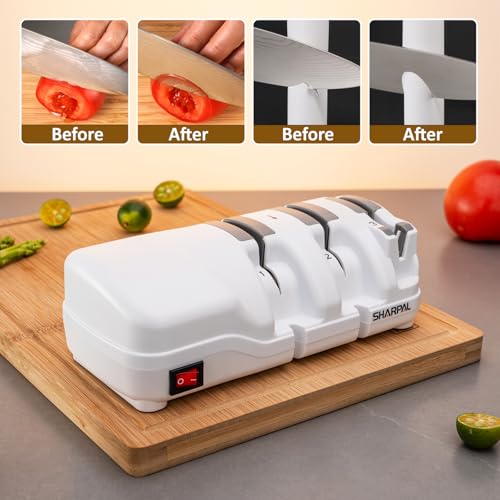 SHARPAL 198H Electric Knife Sharpener - 3-Stage Professional Knife Sharpening System with Diamond Wheel, Ideal for Double-Edged Straight-Edge and Serr
