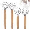 Danish Wooden-Handled Single Coil Dough Mixer: Manual Handheld Baking Tool for Flour Blending