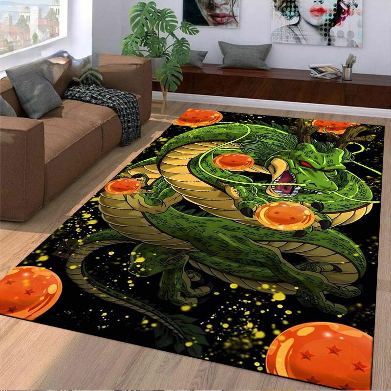 "Green Dragon Pattern Carpet with Orange Spheres, Fantasy Style Decor" Suitable for use as an anti-slip for living room bedroom sofas
