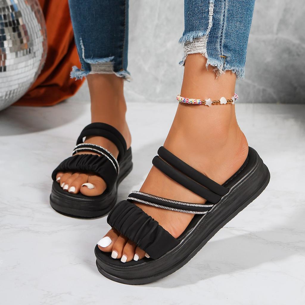 Fashion Fashion Sandals Women PU Leather Metal Detailed Buckle Strap Plus Size 42 Summer Beach Ladies Mid-heel Shoes