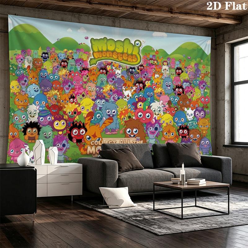 Moshi Monsters Wall Tapestry Aesthetic Wall Hanging Printed Fabric Blanket Decorative Tapestries for Bedroom Living Room Home Decor