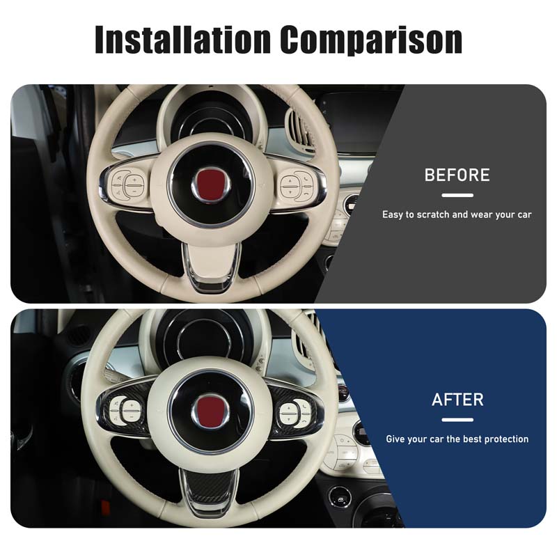 For Fiat 500 2016-2025 2026 Real Carbon Fiber Car Steering Wheel Button Frame Panel Cover Trim Sticker Car Accessories