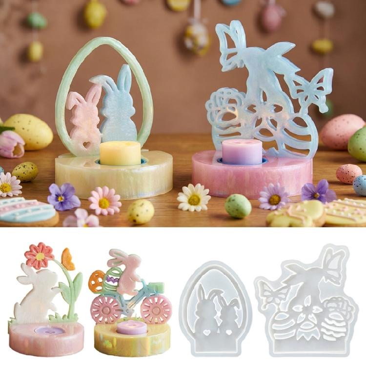 Flower Rabbit Bike Shape Silicone Mold Easter Candle Stand Making Chocolate Casting For Crafts Table Centerpiece