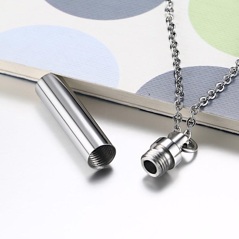 LETAPI Men Woman Capsule Pendant Necklace Silver Color Open Cylindrical Pendants Stainless Steel Remembrance Jewelry