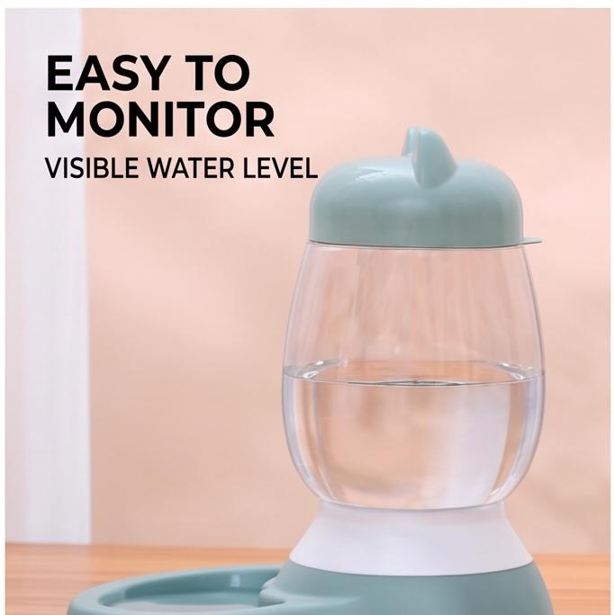 Non-Electric 2.2L Cat Waterer & Feeder, Mess-Free Bowl for Cats & Small Dogs, No-Plug Indoor Home Pet Feeding Station