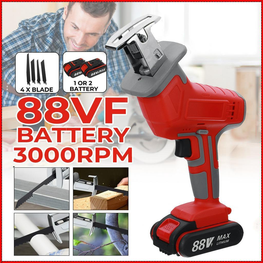 New Cordless Reciprocating Saw Handsaw Saber Saw 88V Multifunction Saw for Metal Wood Pipe Cutting Saw with 4 Blades Kit 2 Battery