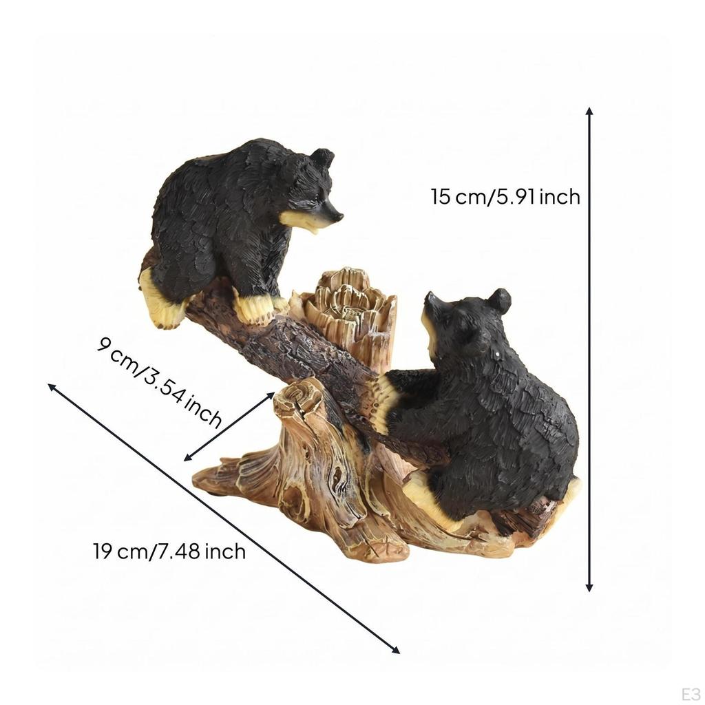 Resin Wildlife Figure Sculpture Painted Details Bear Figurine Freestanding Home