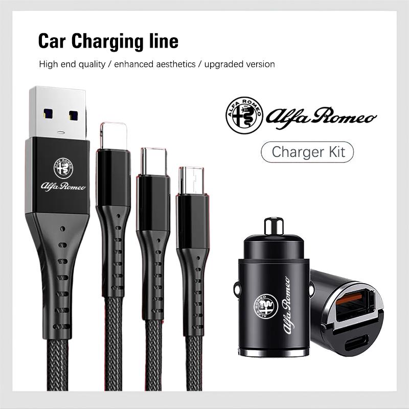 Car Interior Charger 3 In 1 Charging Cable Auto Accessories For Alfa Romeo Giulietta Mito 159 Giulia Stelvio 156 147 Tonale ofh853