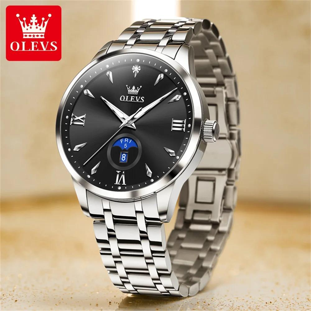 Classic Minimalist Dial Men's Watches Waterproof Week Calendar Genuine Quartz Wristwatch Stainless Steel Strap Watch
