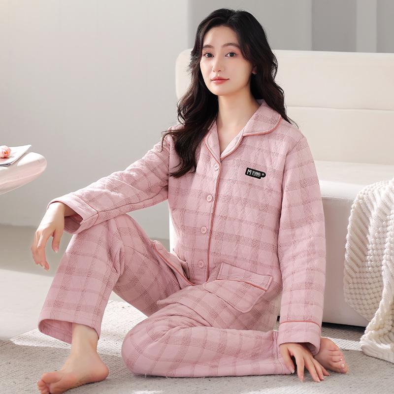 Women's Pure Cotton Thickened Cardigan Pajamas for Autumn/Winter 2025 - Warm Layered Design for Indoor/Outdoor Wear