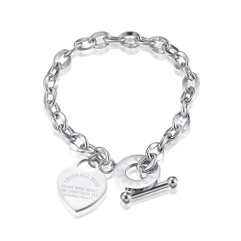 

316L Stainless Steel Heart OT Buckle Bracelets Letter Pendant Round for Women 2025 New Fashion Trend Fine Exquisite Zircon Gift медный