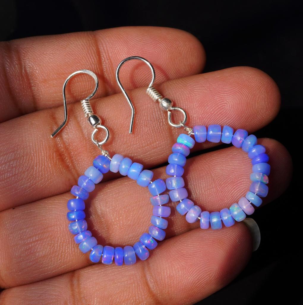 Blue Multi Fire Ethiopian Opal Beads Earrings, 14K Silver & Gold Earrings Gift For Her