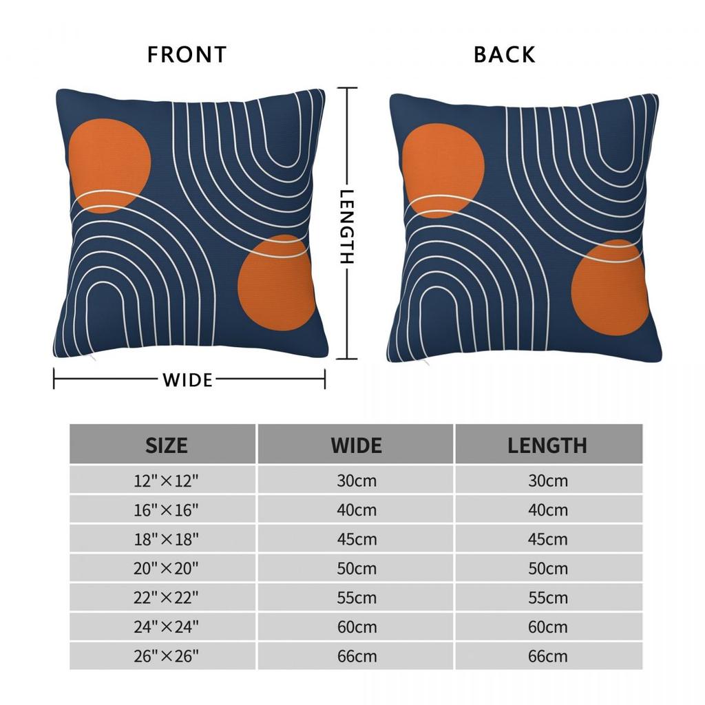 Mid Century Modern Navy Blue Burnt Orange Square Pillowcase Polyester Linen Velvet Throw Pillow Case Sofa Seater Cushion Cover