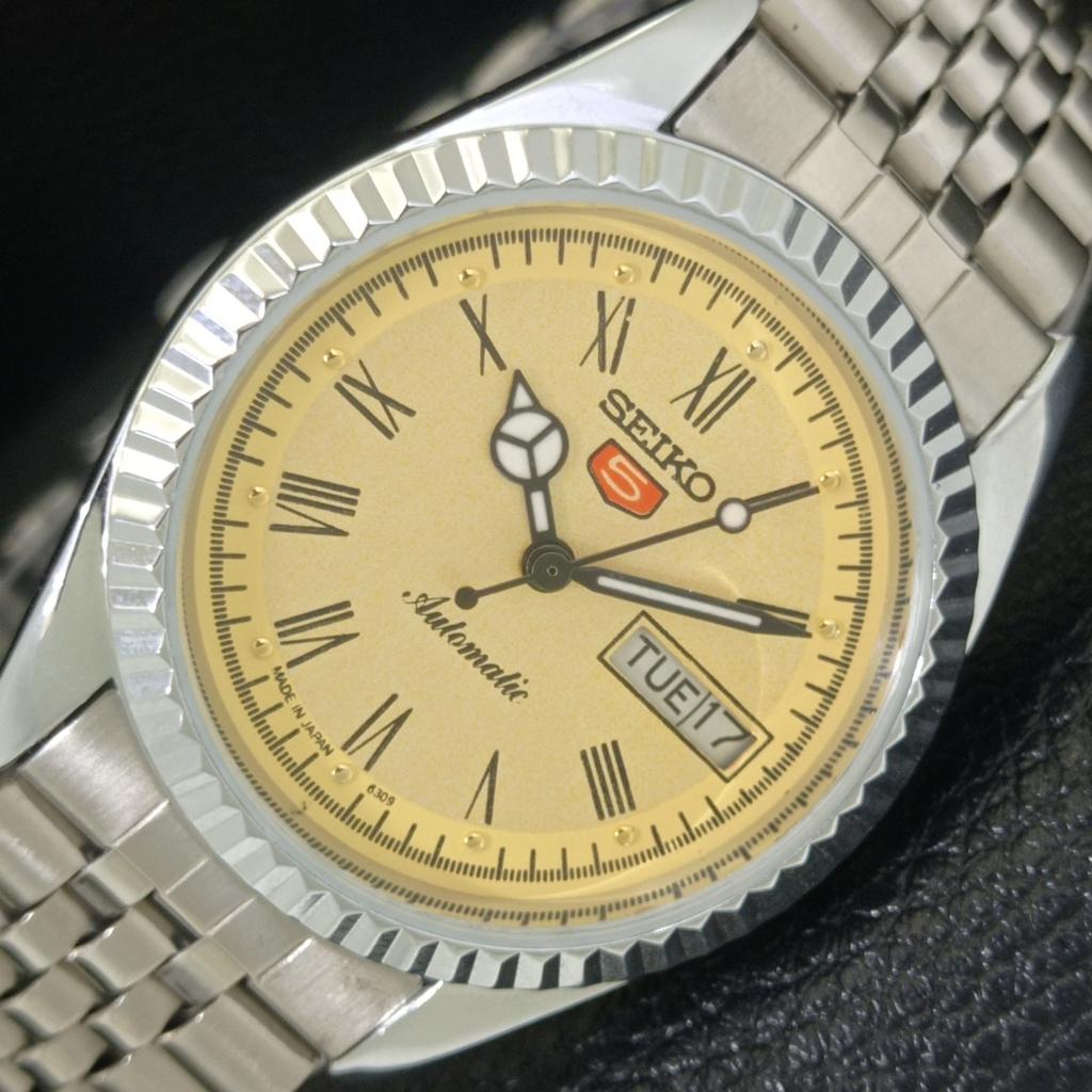 ВИНТАЖНЫЕ ОТРЕМОНТИРОВАННЫЕ МУЖСКИЕ АВТОМАТИЧЕСКИЕ ЧАСЫ SEIKO 5 ЯПОНИЯ С РИМСКИМИ ЦИФРАМИ a442059-1 beige