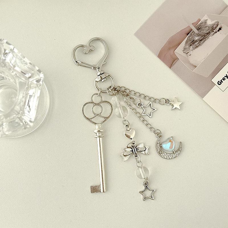 Y2K Blue Love Moon Key Chain Ins Style Phone Pendant Headphone Case Charm Bag Decor Car Key Ring