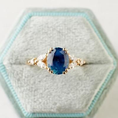 Minimalistischer Saphirring für Damen, vergoldeter Zirkonring, Schmuck