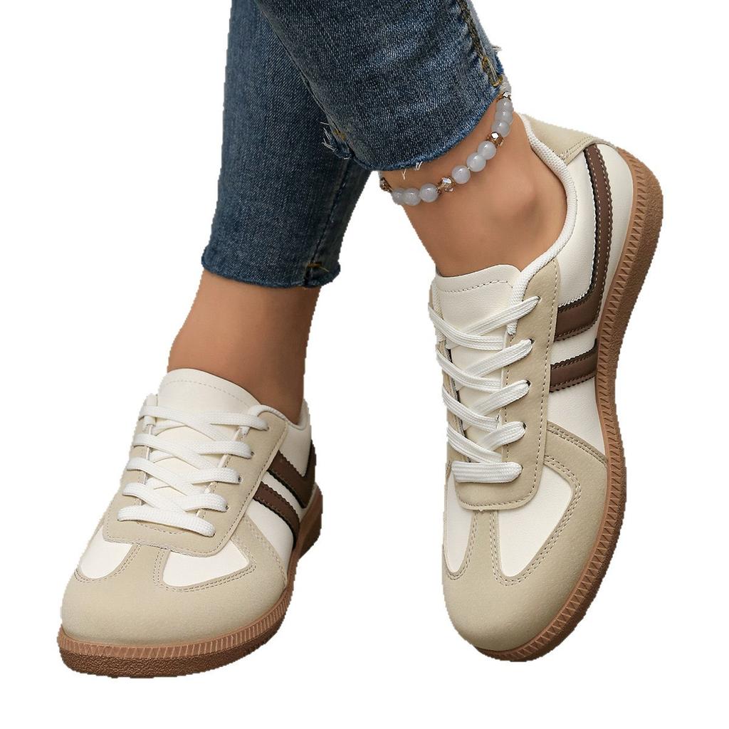 Spring large size women's low-top casual little white shoes retro sports style lace-up color matching board shoes wish