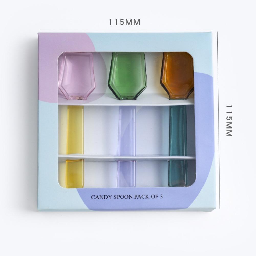 

High Temperature Glass Spoon Round Oatmeal Yogurt Spoon Cute Coffee Mixing Spoon Set A