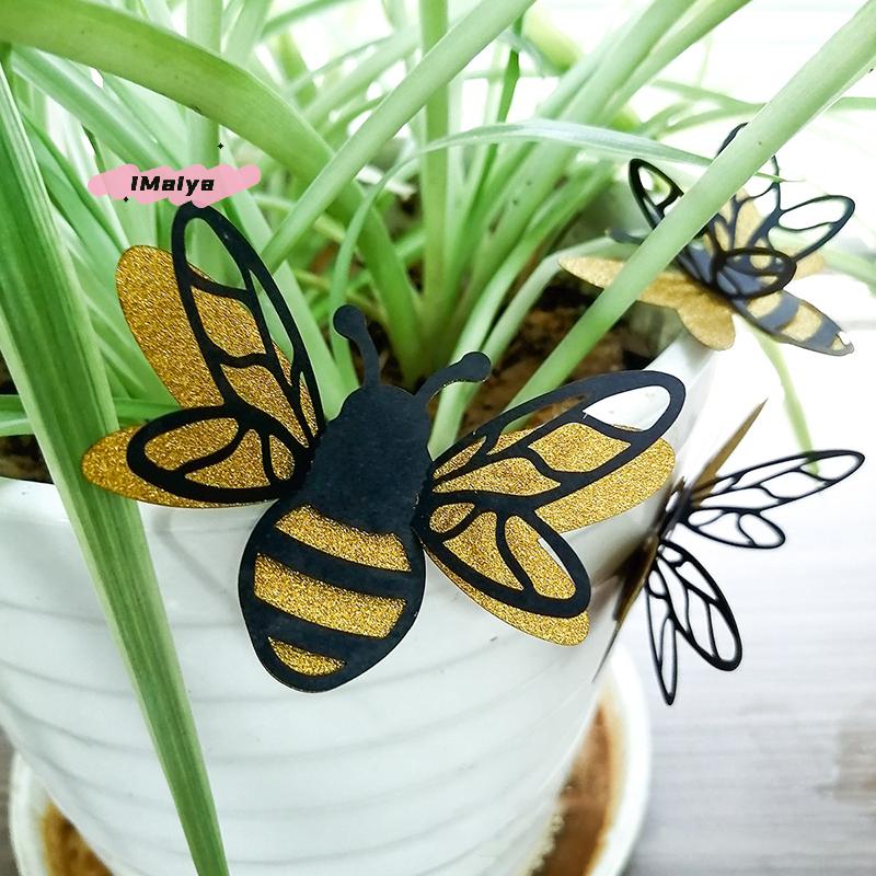 M-12pcs 3D Double Layer Bees Wall Stickers Living Room Wedding Party Decoration Kids Room Household Decor DIY Wall Art Stickers
