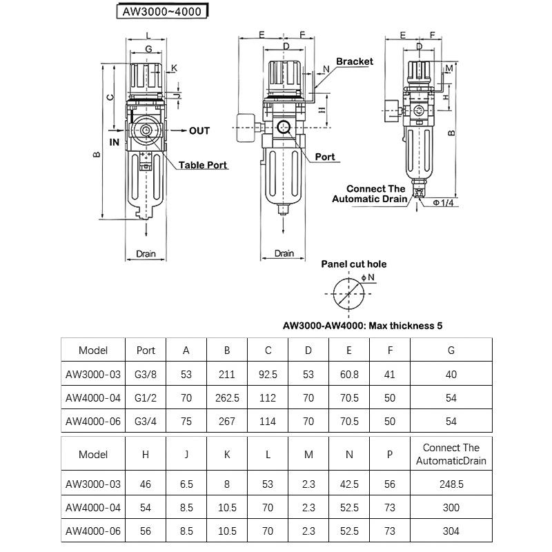 AW2000-02 AW3000-03 AW4000-04 Compressor Air Filter Controller Oil Seperator Filters Pneumatic Air Pressure Regulator