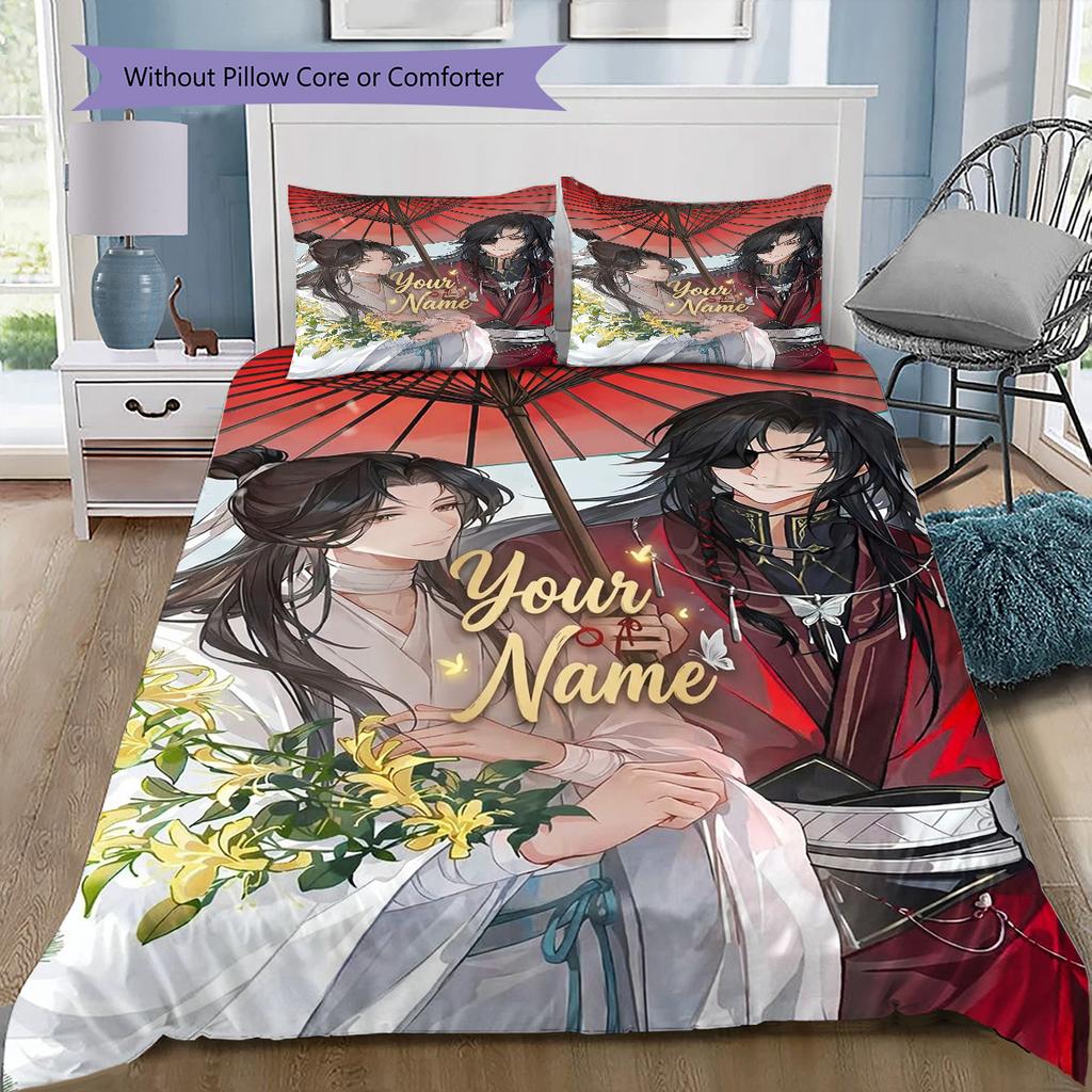 Cherry Blossom Romance Custom Name Pattern Bedding Quilt Set Quilt Cover Pillowcase Home Birthday Gift(1 * duvet cover + 2 * pillowcase, without core)