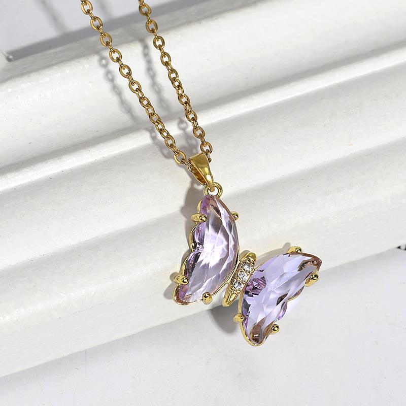 Stylish Steel Titanium Butterfly Crystal Chain Necklace For Women Perfect For Any Occasion