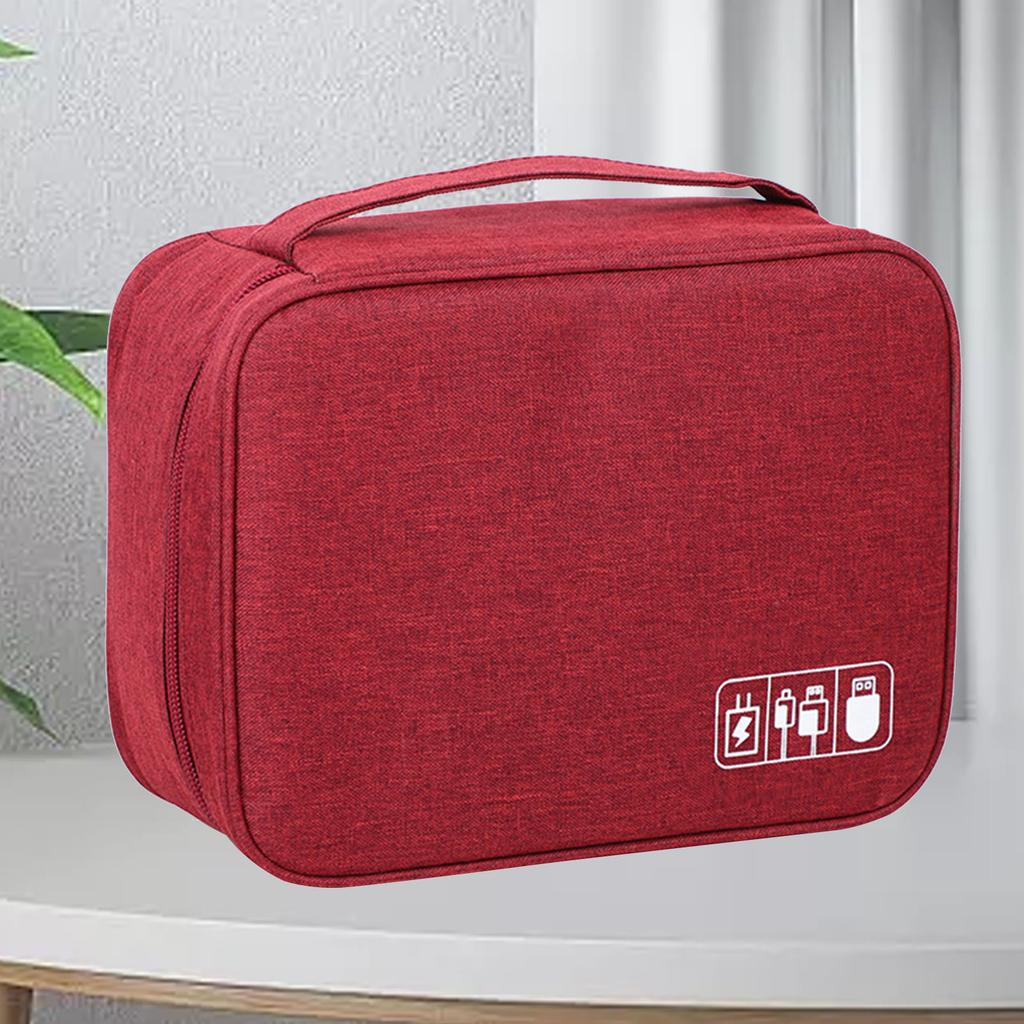Data Cable Storage Bag Separate Storage Oxford Cloth Travel Electronics Bag for Cables Chargers Hard Drive Wine Red