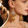 Indian-Style Long Earrings with Rhinestones, Beads, Bells, and Tassels