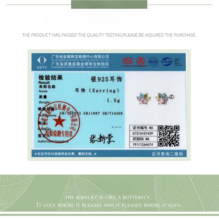 Color Zirconium Cute Paw Print Stud Earrings Sterling Silver Wind Niche High-End Earrings Sce1334