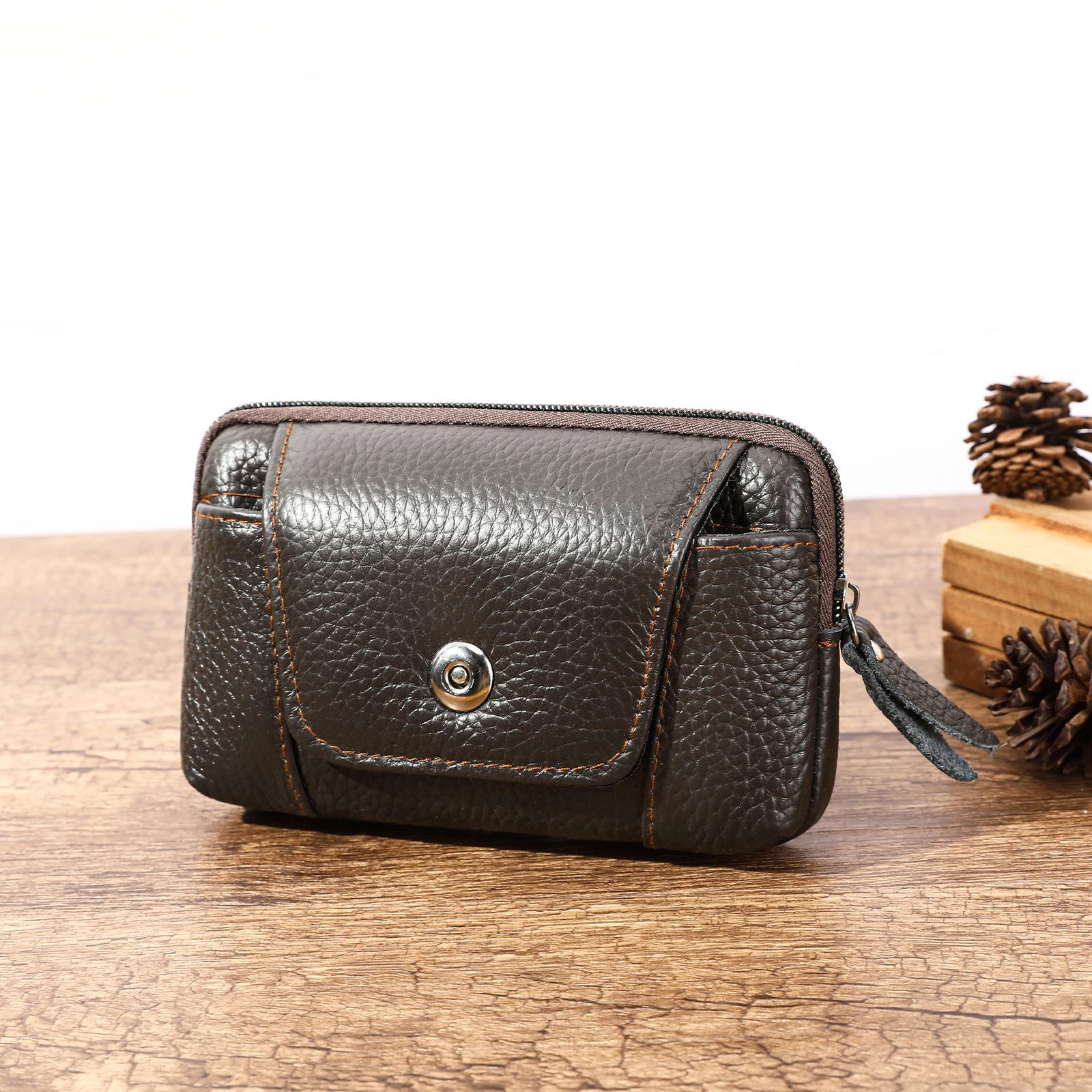 

Мужская поясная сумка из натуральной кожи для мобильного телефона для улицы кофейный