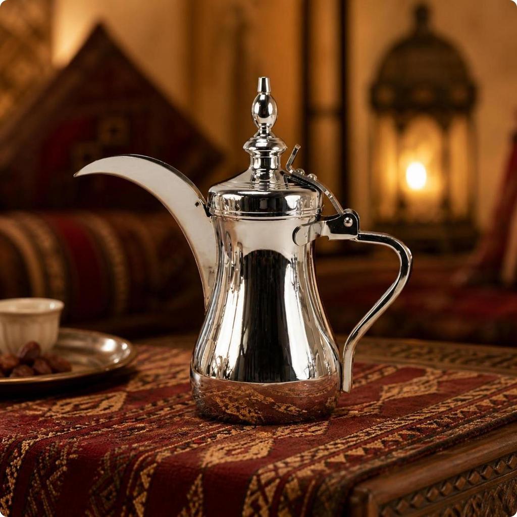 Traditional Arabic Coffee Pot | Stainless Steel Construction, Long Curved Pouring Spout, for Dinner