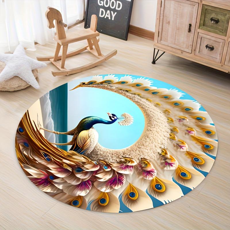 

Peacock Feather Round Rug Flannel Printed Carpet Boho Art Design Home Decor Cozy Soft Floor Mat Kids Room Indoor Use 60CM(23.6inch)