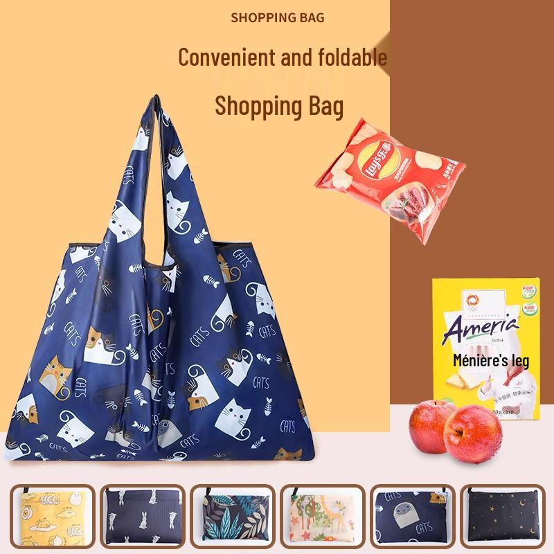 Large Cute Cartoon Foldable Shopping Tote Bag - Eco-Friendly, Portable, and Spacious 