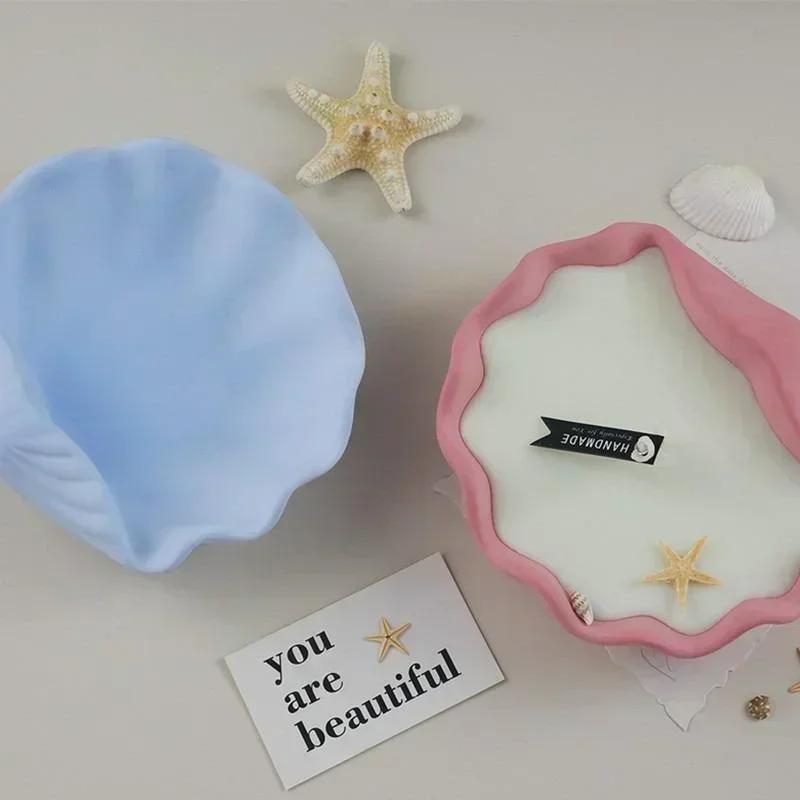 NEW Creative  Diy Plaster Cement Aromatherapy Candle Cups Saucers Conch Shells Ocean Wind Mirror Silicone Mold