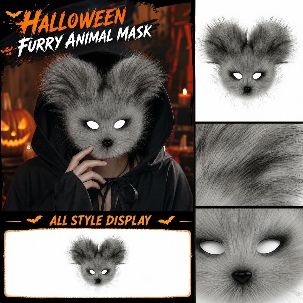Plush Half Face for Halloween Costume Role Play Accessory