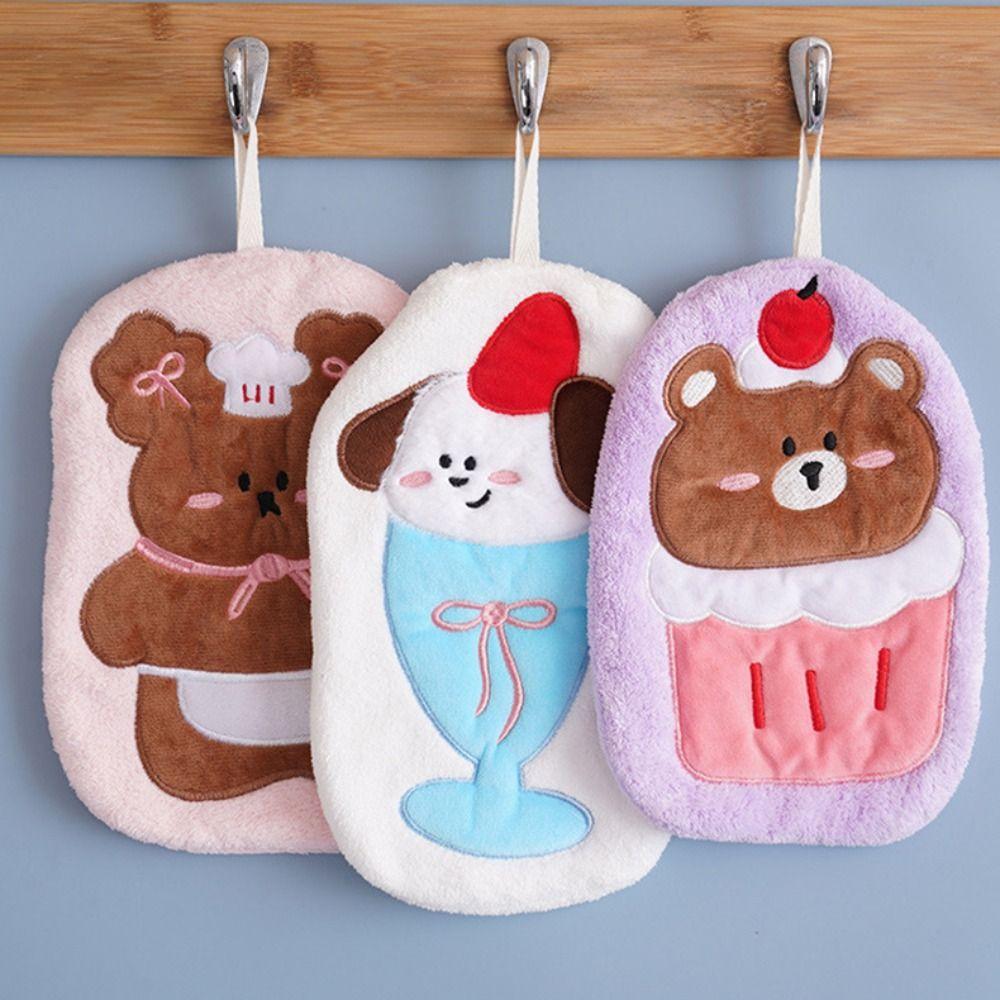 Embroidery Toilet Handkerchief Water-absorbing Bathroom Kerchief Cute Bear Hand Towel  Household