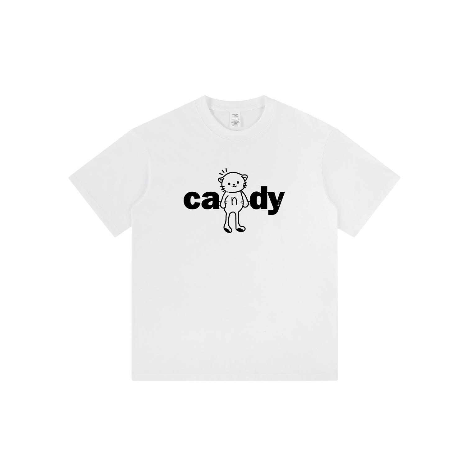 

Japanese Minimalist Cat Print Loose Cotton T-Shirt, Unisex Short Sleeve L