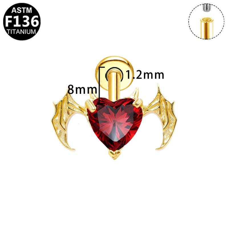Titanium Heart Bat Wing Ear Stud Piercing Earring, Fashionable and Sweet European-Korean Style.