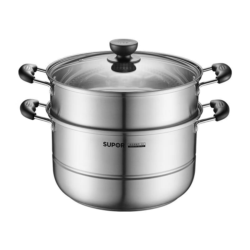 SUPOR 28cm 304 Stainless Steel Steamer & Soup Pot with Steaming Basket