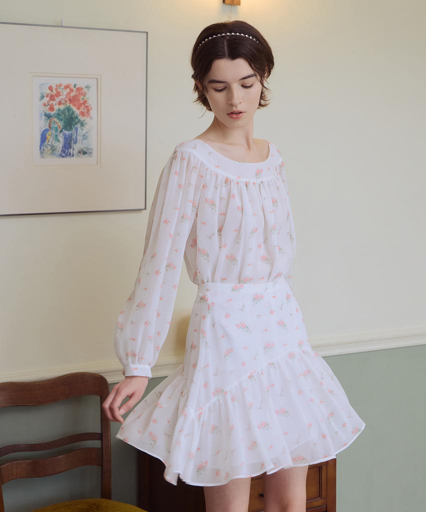 Aiseugadeuneiogongpal Splendeur De La Rose Print Skirt